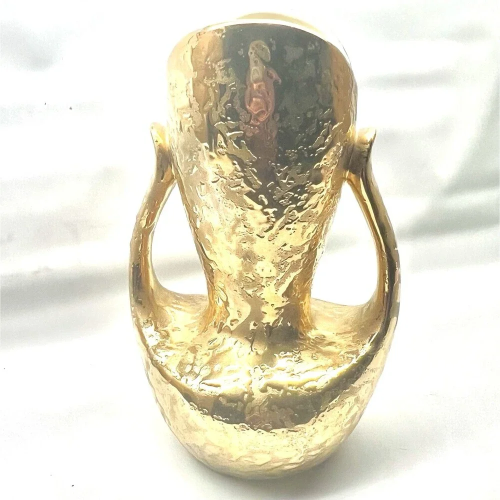 24k Weeping Gold Double Handled 9” Vase ~ Made In USA